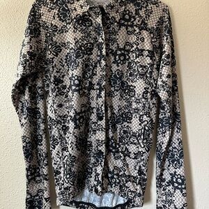 Floral Lace Faux Button-Up Zipper Rodeo Shirt